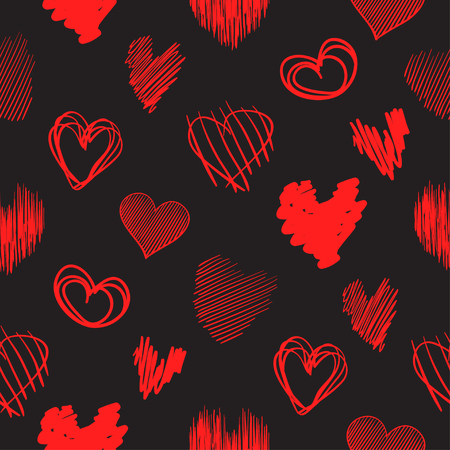 Hand drawn background with colored hearts. Seamless grungy wallpaper on surface. Abstract texture with love signs. Lovely pattern. Print for banner, flyer or poster. Colorful illustrationのイラスト素材
