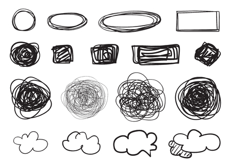 Backgrounds with array of lines. Intricate chaotic textures. Wavy backdrops. Hand drawn tangled patterns. Black and white illustration. Elements for posters and flyersのイラスト素材