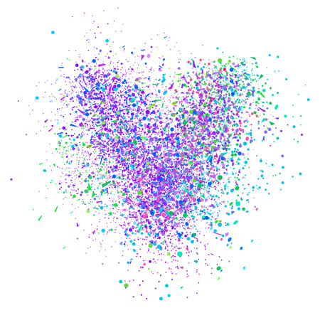 Heart from confetti on isolated white. Holiday colorful background from geometric elements. Festive pattern for banners, posters and flyers. Greeting cards. Doodle for design and businessのイラスト素材