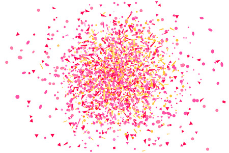 Festive pattern with geometric elements on isolated white. Colorful background with confetti. Holiday texture from glitters. Luxury colored frame. Print for banner, flyer, poster and textileのイラスト素材