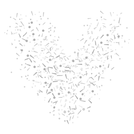 Heart from confetti on isolated white. Holiday background from geometric elements. Festive pattern for banners, posters and flyers. Doodle for design and business. Black and white illustrationのイラスト素材