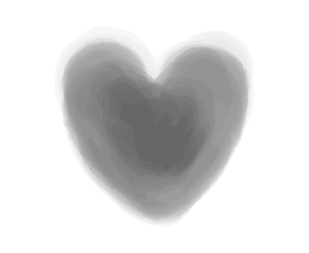 Watercolor digital heart on white. Aquarelle blotch on isolated background. Blur stain. Hand drawn spot for design and work. Black and white illustrationのイラスト素材