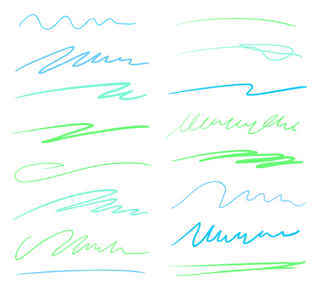 Hand drawn lettering underlines on white. Colored backgrounds with array of lines. Chaotic patterns. Colorful illustration. Sketchy elements for posters and flyersのイラスト素材