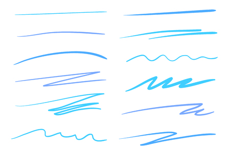 Hand drawn lettering underlines on white. Colored backgrounds with array of lines. Chaotic patterns. Colorful illustrationのイラスト素材