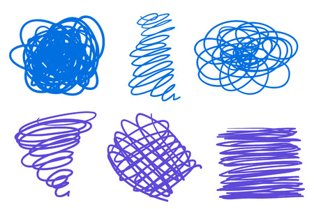 Backgrounds with array of lines. Intricate chaotic textures on white. Wavy backdrops. Hand drawn tangled patterns. Colorful illustration. Sketchy elementsのイラスト素材