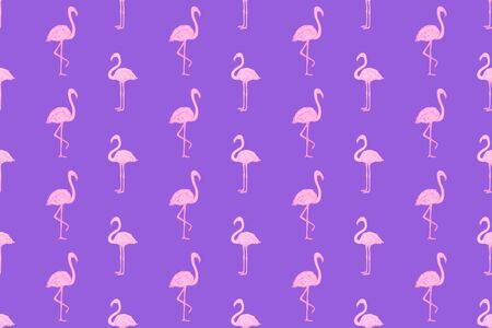Seamless wallpaper with flamingos. Hand drawn cartoon birds. Abstract texture. Pattern for designのイラスト素材