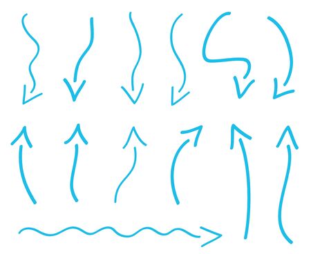 Abstract arrows. Infographic elements isolated on white. Set of sketchy indicator signs. Hand drawn simple pointers. Symbols for workのイラスト素材