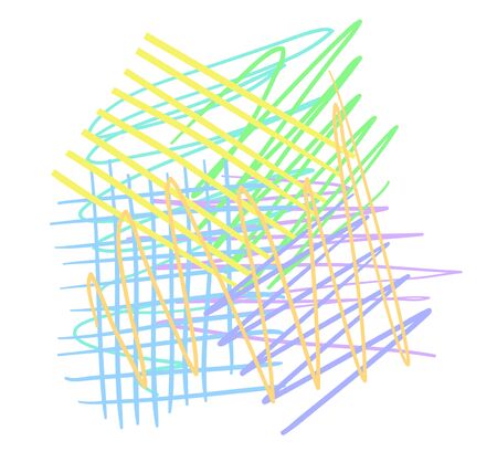 Colorful tangled on white. Chaos pattern. Scribble sketch. Bright background with array of lines. Intricate chaotic texture. Art creation. Print for polygraphy, posters and t-shirtsのイラスト素材