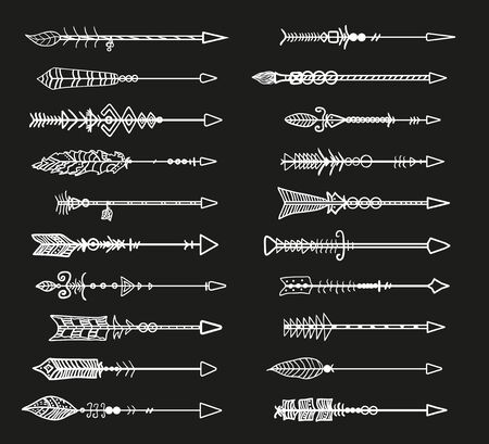 Hand drawn arrow. Abstract elements. Set of different arrows. Black and white illustrationのイラスト素材