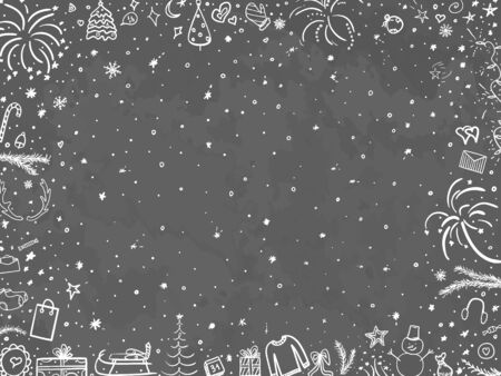 Hand drawn christmas background. Abstract chalkboard. Black and white illustrationのイラスト素材