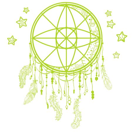 Colorful dreamcatcher on white. Hand drawn abstract dreamcatcherのイラスト素材