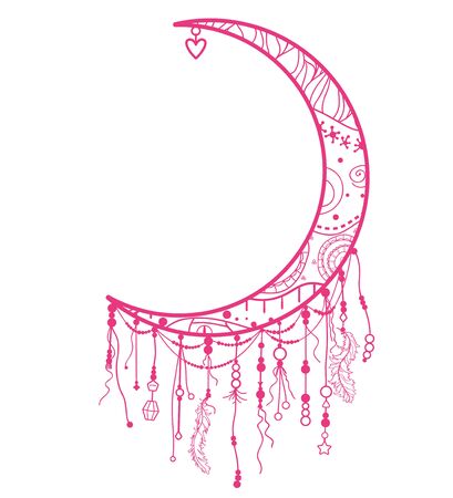 Colorful dreamcatcher on white. Mystic symbol. Hand drawn abstract dreamcatcherのイラスト素材