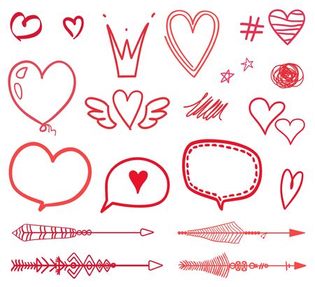 Heart on isolated white background. Hand drawn hearts. Valentine's day. Sketchy elementsのイラスト素材