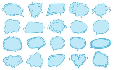 Speech bubble on white. Colored hand drawn think and talk speech bubblesのイラスト素材