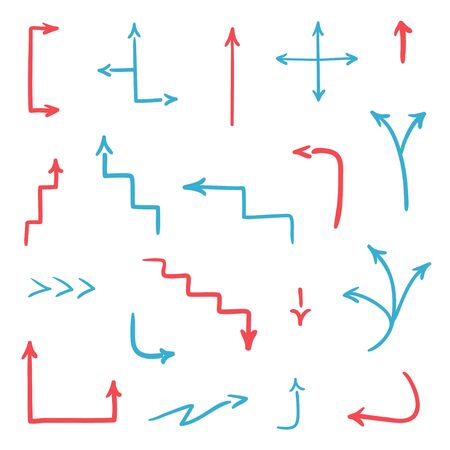 Colored arrow on white. Set of sketchy signs. Hand drawn abstract arrowsのイラスト素材
