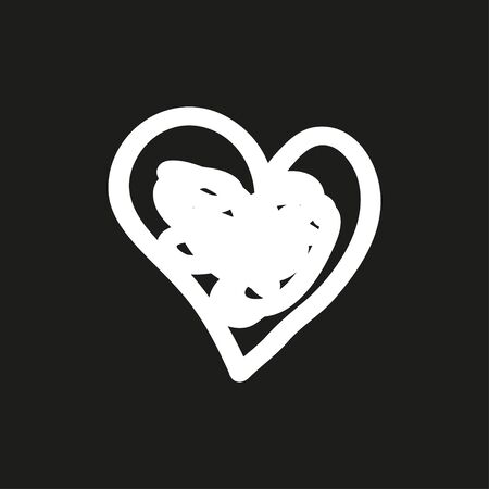White heart. Abstract hand drawn heart on isolated black background. Love symbolのイラスト素材