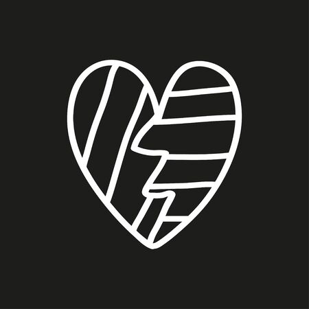 White heart. Abstract hand drawn heart on isolated black background. Black and white illustration. Valentine's dayのイラスト素材