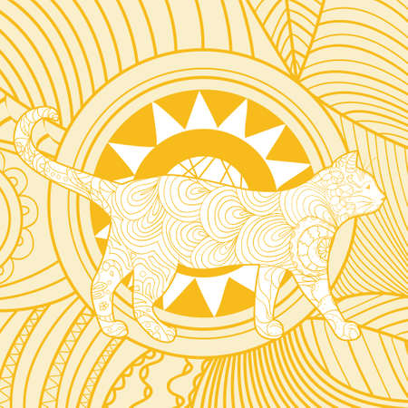 Square pattern with ornate cat. Hand drawn animal with abstract patterns. Design for spiritual relaxation for adultsのイラスト素材