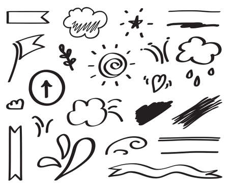 Infographic elements on isolation background. Set of black signs on white. Hand drawn simple symbolsのイラスト素材