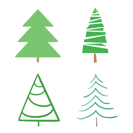 Colorful christmas tree on white. Hand drawn abstract christmas treesのイラスト素材