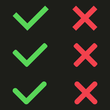 Colored check mark on black. Infographic elements on isolated background. Set of check marksのイラスト素材