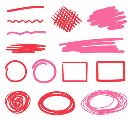 Quick sketches. Hand drawn different objects on isolated white background. Freehand art. Colorful elements for designのイラスト素材