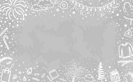 Festive background. Hand drawn christmas pattern. Winter holidays. Black and white illustrationのイラスト素材