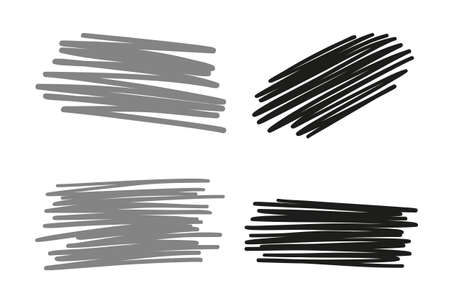 Freehand hatching shapes. Sketchy elements. Hand drawn abstract lines. Black and white illustrationのイラスト素材