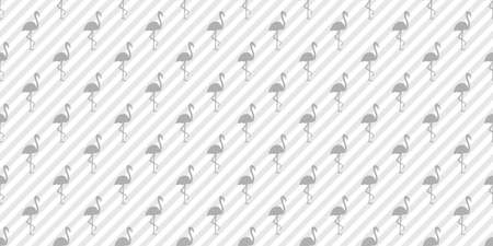 Seamless striped pattern with flamingos. Silhouettes of abstract birds. Abstract line texture. Black and white illustrationのイラスト素材