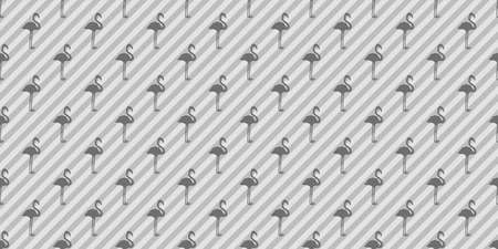 Seamless striped pattern with flamingos. Silhouettes of abstract birds. Black and white illustrationのイラスト素材