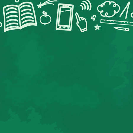Back to school. Abstract background with hand drawn school symbols. Blackboard design. Freehand drawing. Distance home educateのイラスト素材