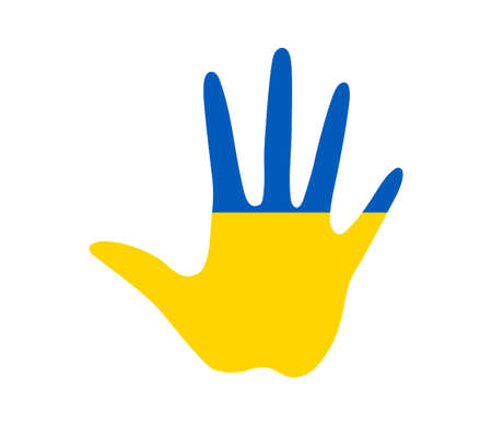 Ukrainian flag colors in hand shape on isolated white background. Flag of Ukraineのイラスト素材