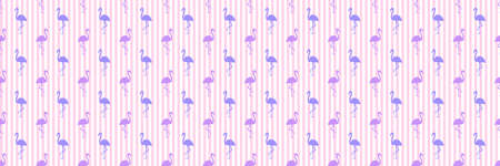 Seamless striped wallpaper with flamingos. cartoon birds. Print for polygraphy, shirts and textiles. Abstract stripe texture. pattern for designのイラスト素材
