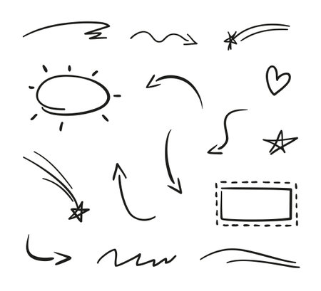 Infographic elements isolated white. line drawing. Hand drawn simple objects. black and white illustrationのイラスト素材