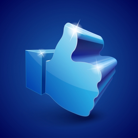Shining 3d "Like" symbol on blue background. のイラスト素材