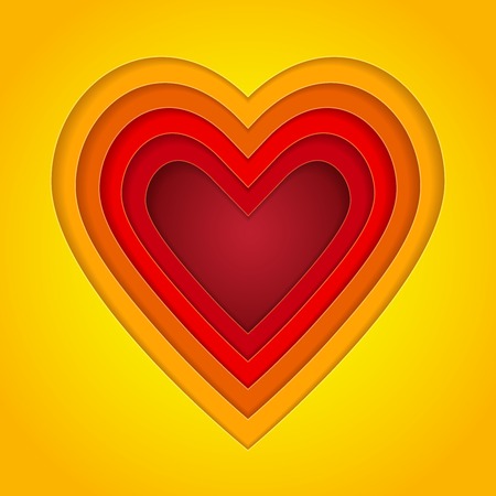 Colorful red, orange and yellow paper layers heart shape. RGB EPS 10 vector illustrationのイラスト素材