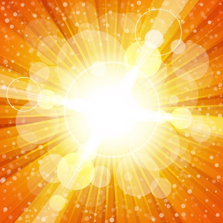 Yellow and orange colorful burst of light with lens flares. RGB EPS10 vector backgroundのイラスト素材