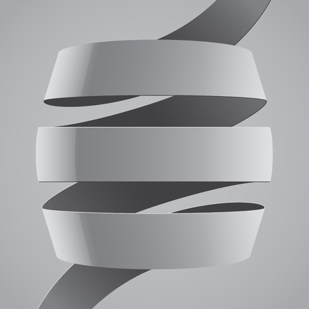 Grey fabric curved ribbon on grey background. のイラスト素材