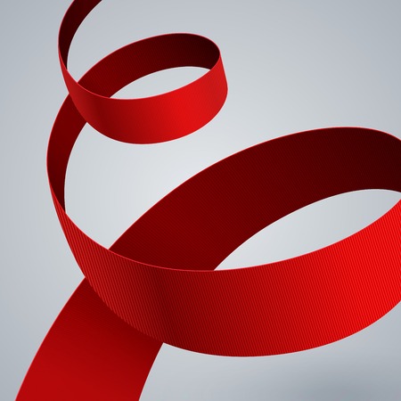 Red fabric curved ribbon on grey background. のイラスト素材