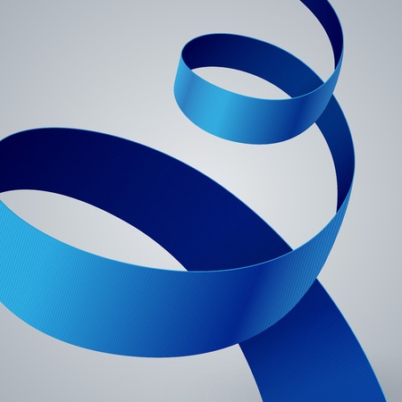 Blue fabric curved ribbon on grey background. のイラスト素材