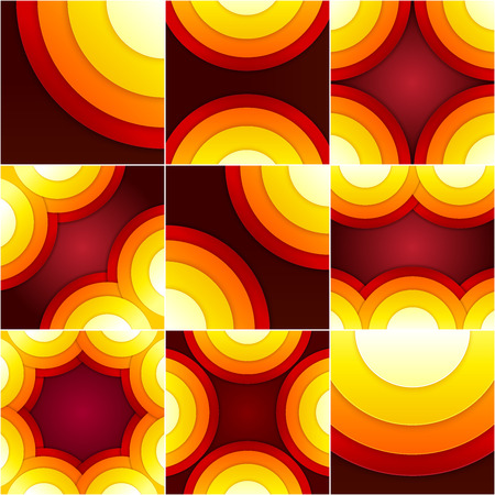 Set of abstract red, orange and yellow circle shapes backgrounds. のイラスト素材