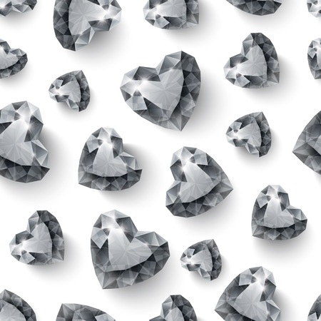 Shiny diamond hearts on white background seamless pattern.のイラスト素材