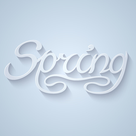 Hand drawn word SPRING lettering with long shadow on light grey background. のイラスト素材