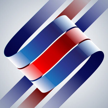 Red and blue shiny curved ribbons on white background.  のイラスト素材