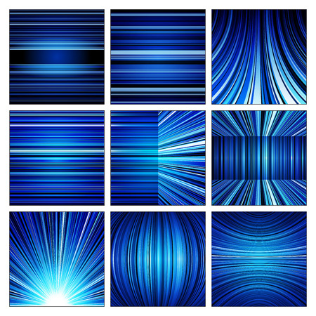 Abstract white, blue and black stripes backgrounds set. RGB  vector illustrationのイラスト素材