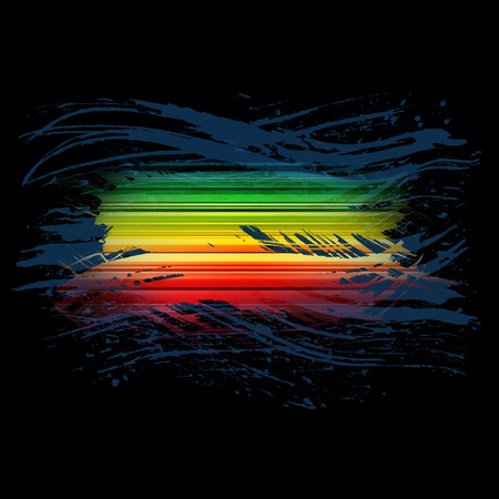 Grunge rainbow brush stroke with stripes on black background. RGB  vector illustrationのイラスト素材