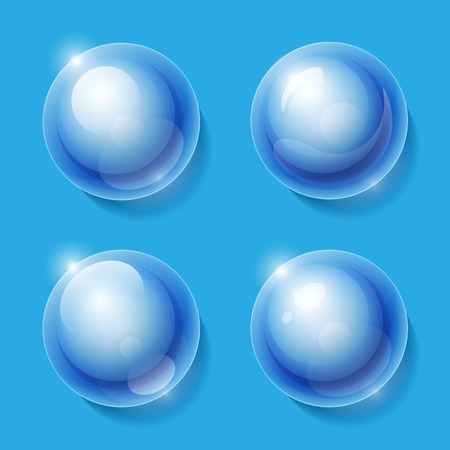 Realistic shiny transparent glass spheres set. RGB  vector illustration. Can be placed on any background colorのイラスト素材