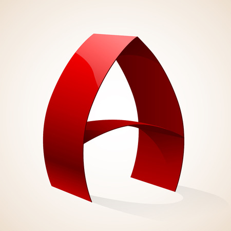 Isolated red color shiny ribbon A letter with shadow on beige background. RGB EPS 10 vector illustrationのイラスト素材