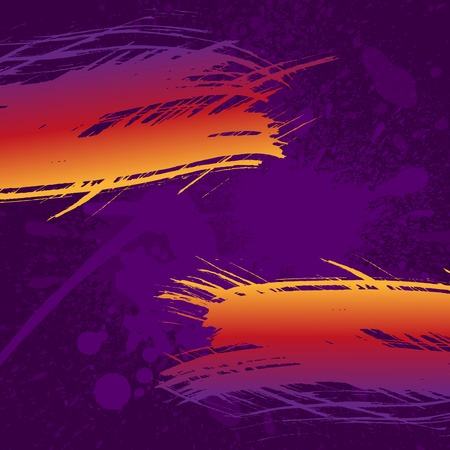 Grunge colorful brush strokes on dark purple paint splats background. RGB EPS 10 vector illustrationのイラスト素材