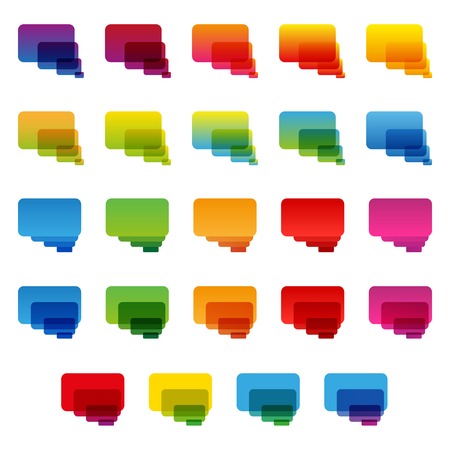 Rainbow colorful transparent rounded rectangle chat bubbles set. RGB EPS 10 vector illustrationのイラスト素材